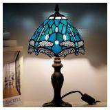 Tiffany Stained Glass Table Lamp 8x15 Green Dragonfly