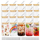 Glass Cups with Bamboo Lids & Straws, 16oz Tumbler Set