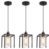 3 Pack Black Pendant Lights, Kitchen Island, Glass Shade