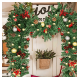 9ft Pre-Lit Christmas Garland, 50 Lights, 8 Modes