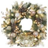 Chrisxiao 24-Inch Christmas Wreath with Gold Balls