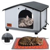 Insulated Heated Cat House with Pad, Indoor/Outdoor