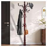 $140 Vintage Coat Rack, 18 Hooks, Freestanding Wood Stand
