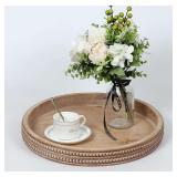 Carah & Cossh Round Wooden Tray, Whitewashed Brown