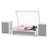 $114 Vinyl Record Player with Speakers, 3 Speed, White