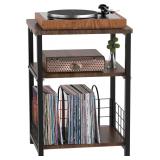 Record Player Stand: 3-Tier Vinyl Storage Shelf, Black