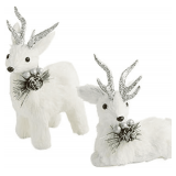 White Sisal Christmas Deer - Silver Glitter Reindeer Set