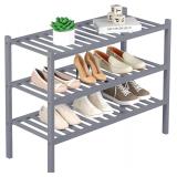 Bamboo 3-Tier Shoe Rack, Free-Standing (Grey)