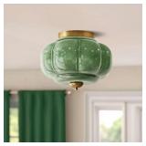 $229 Milk Glass Ceiling Light - Farmhouse Brass (Green 15')