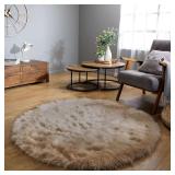 Latepis Round Rug 6.7ft Light Brown Faux Fur Circle Rug