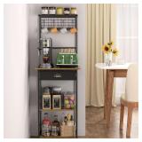 5 Tier Coffee Bar Station with Drawer, Farmhouse Rack