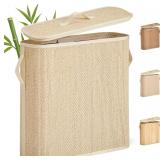 Bamboo Toilet Paper Storage Basket with Lid & Handle 32L