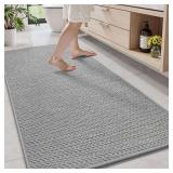 AMOAMI Thin Bath Mat, Chenille, 24x70', Light Grey