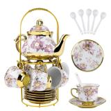 20 Pcs Porcelain Tea Set with Metal Holder.