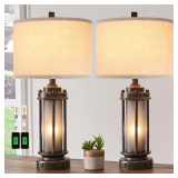 Farmhouse Lamps Set: Living Room, 2 USB, 4 Bulbs