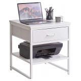 Living Room Side Table with Drawers, White YD-TM156W