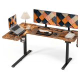 $180 59-Inch L-Desk: Electric Sit-Stand Table (Rustic Brown)