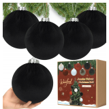 4 Pieces Jumbo Velvet Balls - 6' Black Ornaments