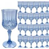 Plastic Wine Glasses, Blue (24) Goblets for Weddings