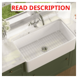 $303 White Fireclay 33-in Farmhouse Sink with Grid