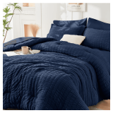 HYMOKEGE Navy Blue Queen Comforter Set, 7 Pieces
