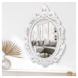 Oval Wooden Mirror with White Frame, Vintage Wall Mirror