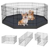 Dog Pen Playpen Fence 8 Panels 24' with Pad/Cover Black