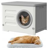 Outdoor Cat House - Weatherproof Shelter, Insulated Grey