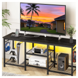 YGEOMER Black TV Stand for 55' TVs with Charging Station