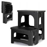2-Step Folding Stool, Non-Slip, Black