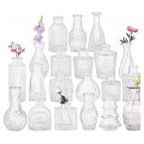 20 Glass Bud Vases, Small Clear Vases for Decor