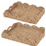 2Pcs Scalloped Decorative Seagrass Basket 17x13x3in