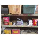 Mixed Shop Lot: T-Slot Bolts, Fasteners, Honing Stones & Vintage Tins