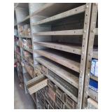 lot contains a 36 by 84 inch metal shelf with approximately 32 small metal filing drawers