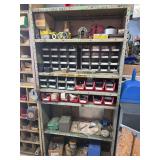 Metal shelf and contents, bolts, nuts, wire and other misc items.