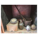 Mixed Industrial Items: Ammeter Gauge, Cast Iron Pot & Misc.