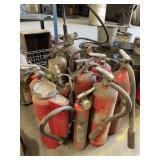 Lot of 14 fire extinguishers. Most are expired.