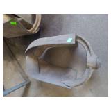 lot contains 3 post hole digger buckets. one has a metal handle attached.