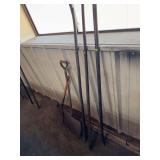 3 pry bars , snow shovel