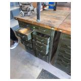 military-style parts cabinet with wood top