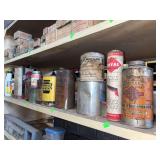Contents of shelves miscellaneous bottles and cans of sealant, cleaner, lacquer, cement