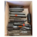Box of assorted large thread taps and line up bars.