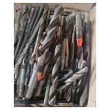 1 lot containing various sized tapper shank carbon steel  and regular drill bits.