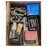 Box of assorted dice, and thread taps