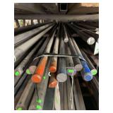 8 pieces of solid round steel ranging from 3’ to 12’. Approximately 1/2” and 3/4”.