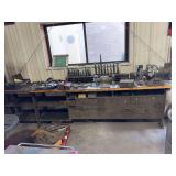 11FT x 25in wood top shop table with organizers (contents not included)