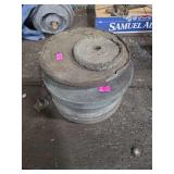 vintage grinding wheels, commonly used with bench grinders or sharpening systems for shaping and sharpening tools.