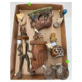 Flat of misc wood and glass decor.