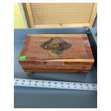 Wooden box with Farm house art on lid.