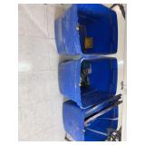 3 blue totes of miscellaneous items